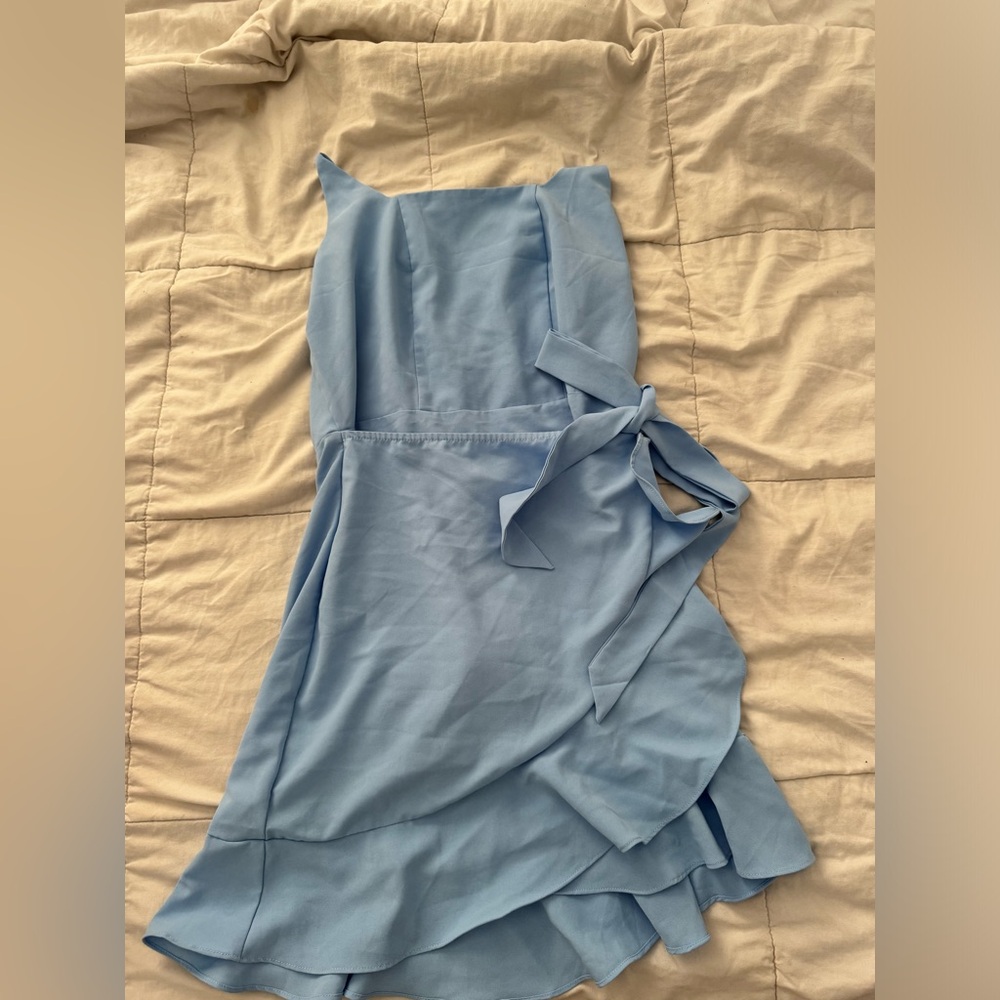 Mini Blue Wrap Dress with Ruffle